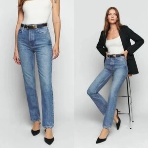 Reformation Blue Straight Leg Jeans Size 25 High Waist Denim Malta Wash